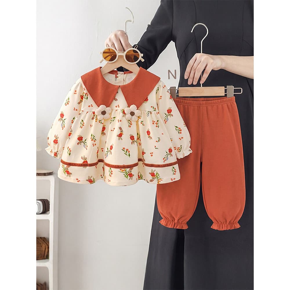 Meninas roupas de outono 2026 novo estilo moda crianças estilo Pastoral roupas bebê dividir bebê menina Super bonito peq