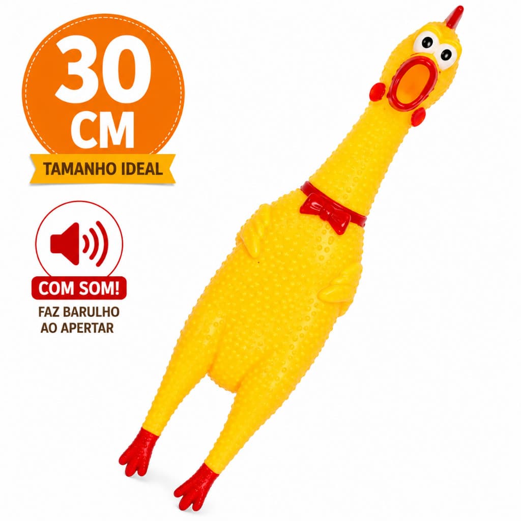 Brinquedo Frango Galinha de Borracha para Cachorro Pet Mordedor Sonoro com Apito 30cm