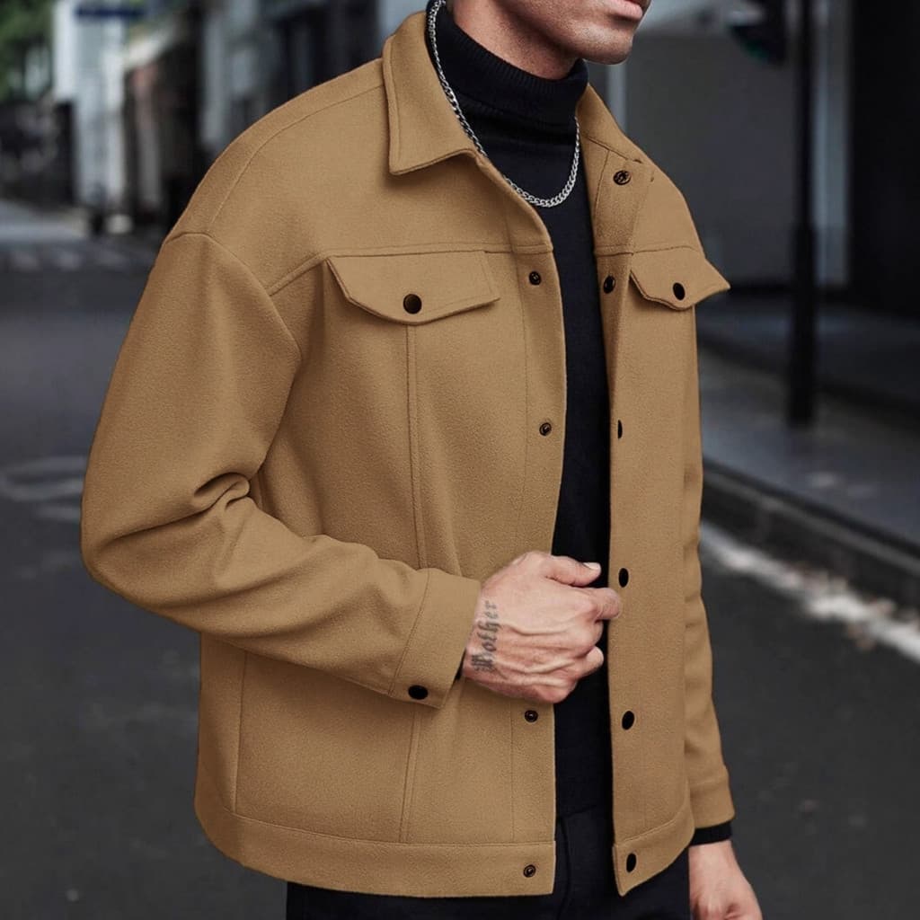 Jaqueta masculina de lã com lapela, jaqueta esportiva Casual masculina