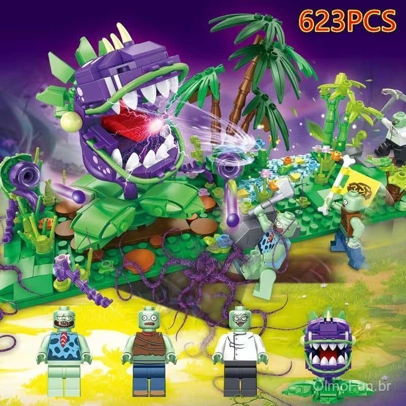 Blocos de montar Plants vs. Zombies compatíveis com Lego, blocos de montar montados, brinquedos educativos para crianças