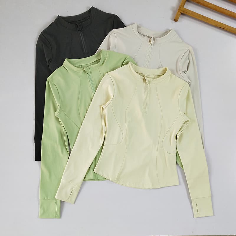 Roupas de Yoga gola alta meio zíper esportes topo feminino de secagem rápida Pilates treinamento roupas de Fitness S