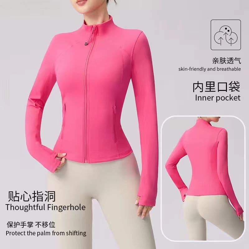 Novo estilo de manga comprida roupas de Fitness topo roupas de Yoga jaqueta feminina gola alta magro @-