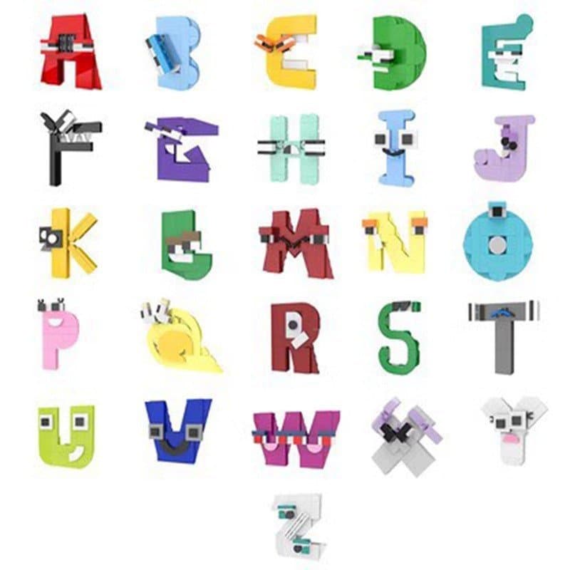 Blocos de montar MOC compatíveis com Lego, criativos, com 26 letras do Alfabeto Lore, para educação e desenvolvimento in