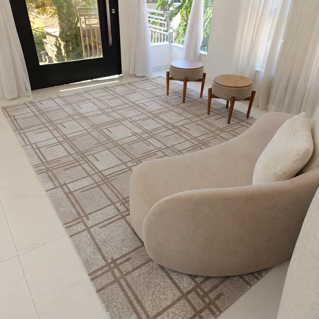 Tapete Grande 4x3 Para Sala Antiderrapante Quarto Moderno Jacquard Lavável Escritório