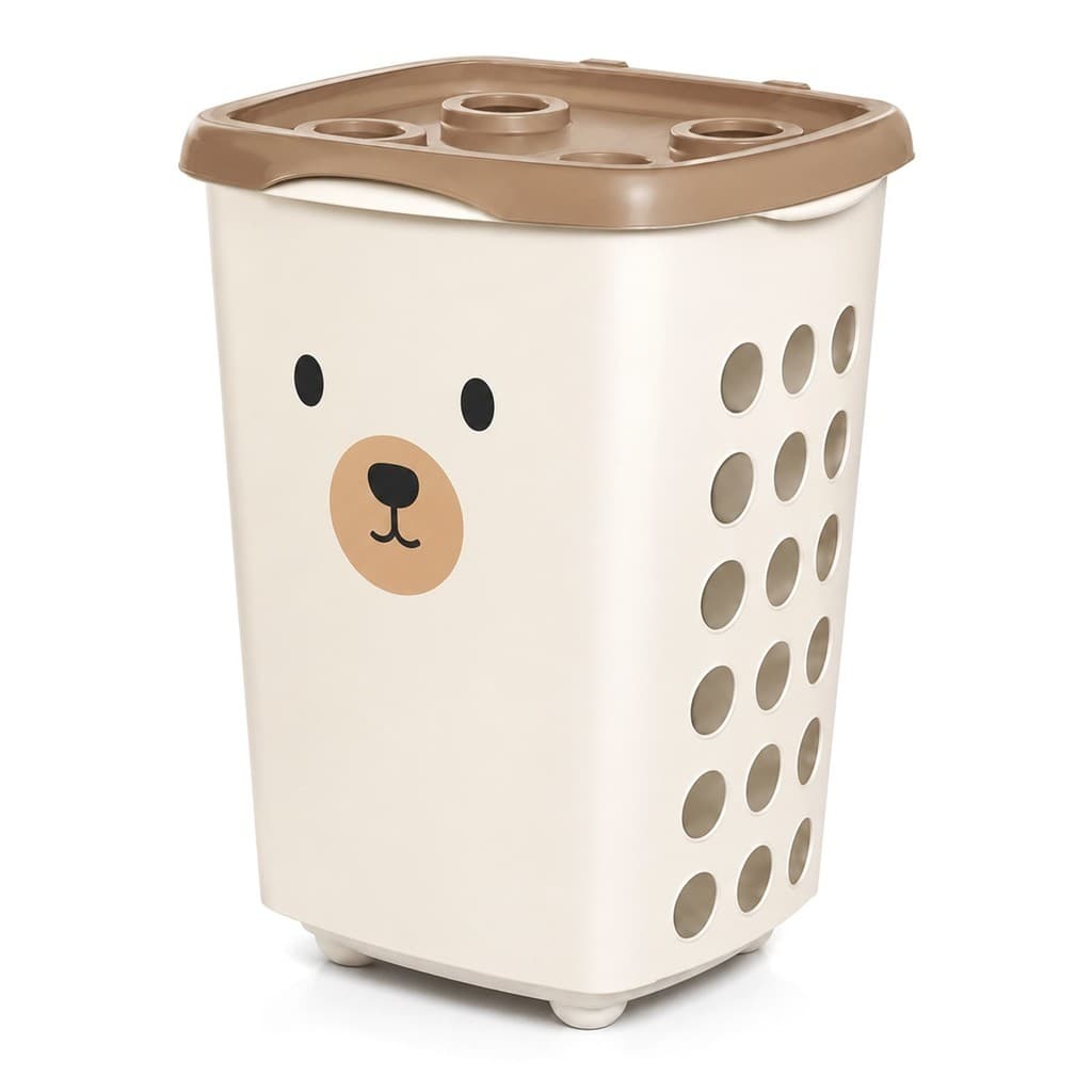 Cesto Organizador Urso Creme 38 Litros Para Quarto Banheiro Brinquedoteca E Roupas - Plasútil