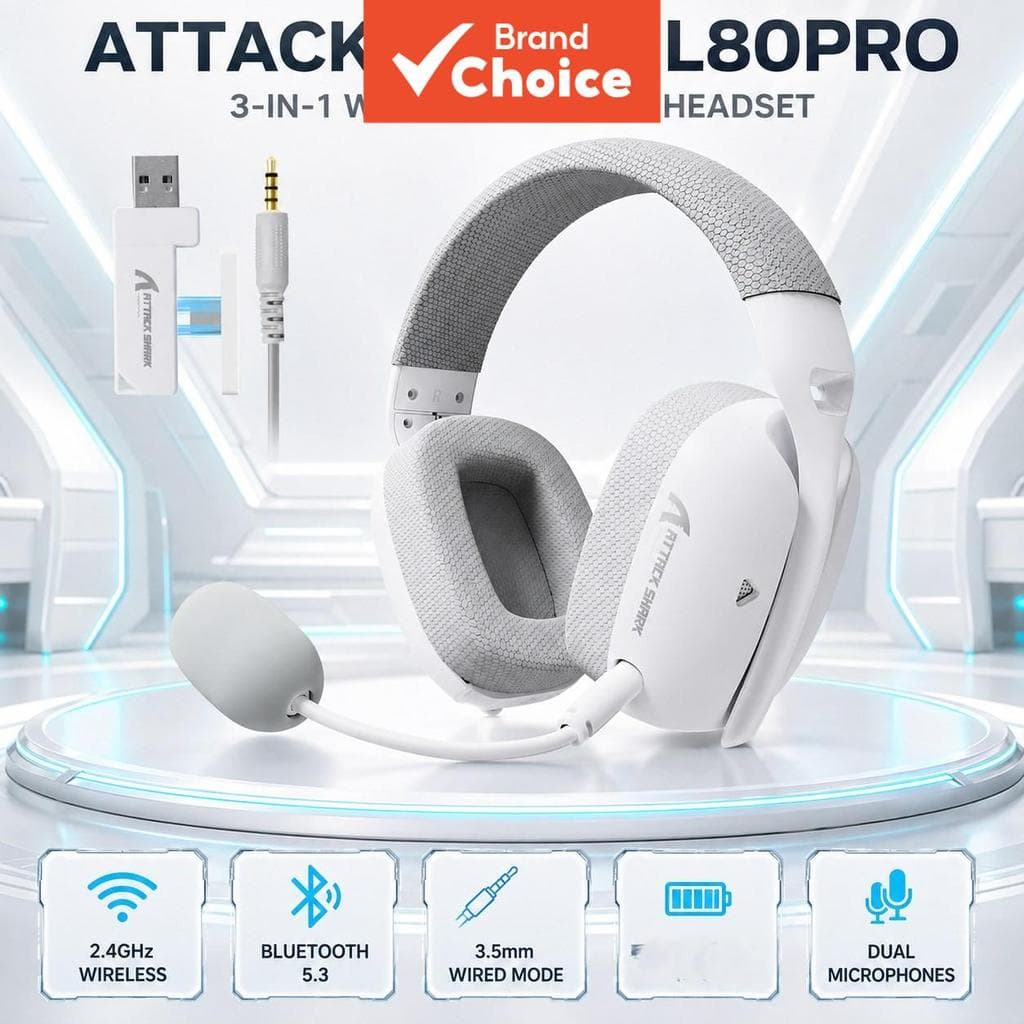 ATTACK SHARK L80PRO Fones de Ouvido para Jogos com Tri-Modo Sem Fio, Bluetooth, Baixa Latência, Drivers de 40mm, Fones