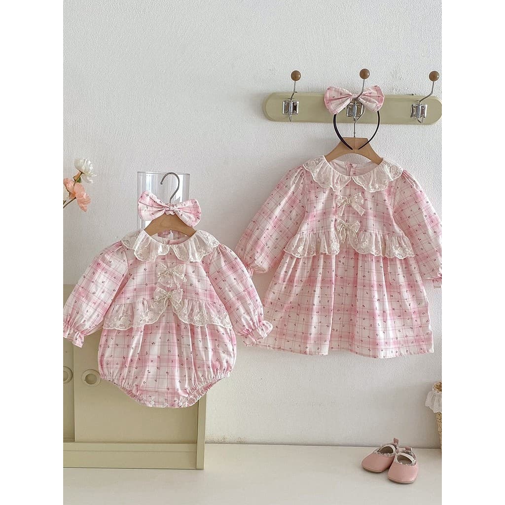 Irmãs roupas um grande um pequeno roupas de bebê 2026 bebê menina macacão menina doce princesa vestido de renda