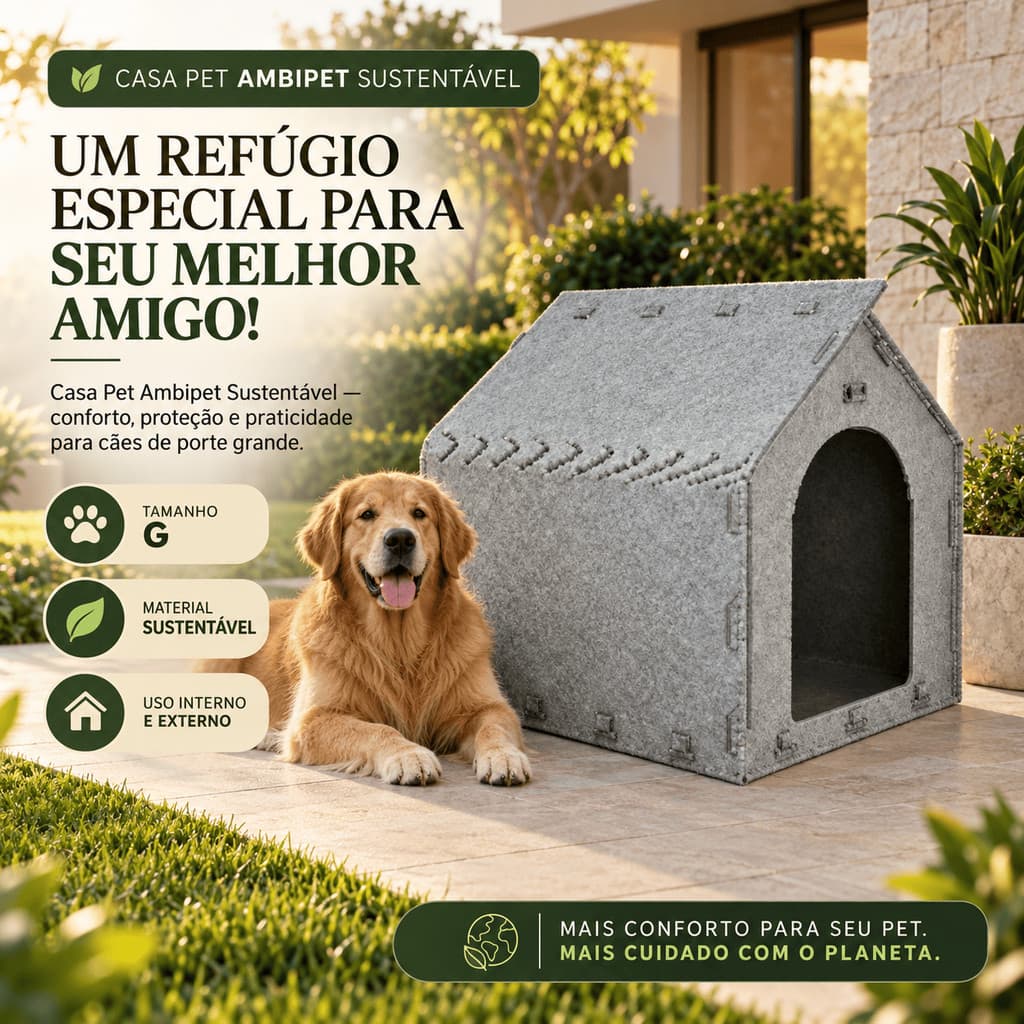 Casa Pet Ambipet Sustentável Tamanho G para Cães e Gatos Casinha Ecológica Resistente Confortável Durável Abrigo Pet