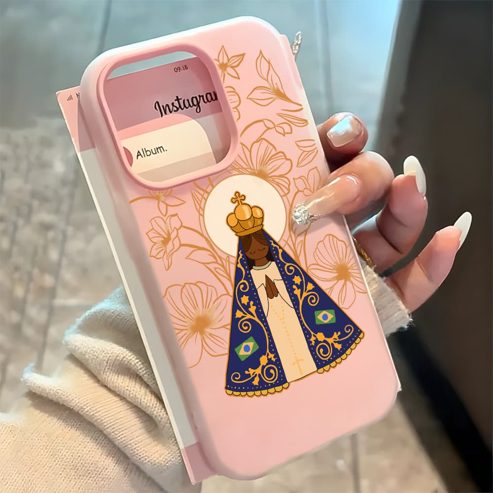 Nossa Senhora 2 Em 1 Capa Capinha Para iPhone 17 Ar 16 15 14 Plus 13 12 11 Pro Max 16e Fosco Silicone Anti-Impacto