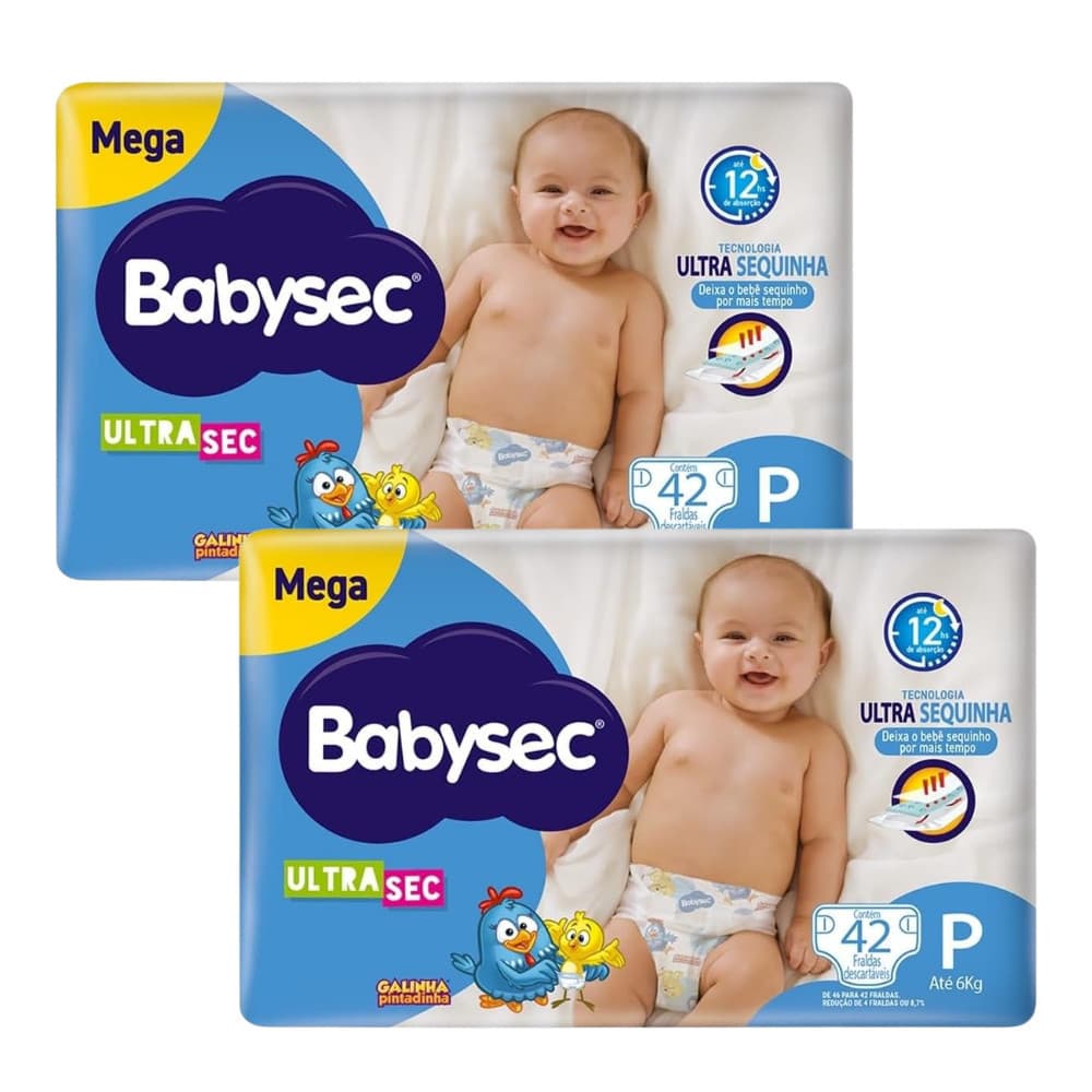 Kit Duplo 2x Fralda Infantil  BabySec Ultrasec Galinha Pintadinha Mega P 42un – Super Absorção