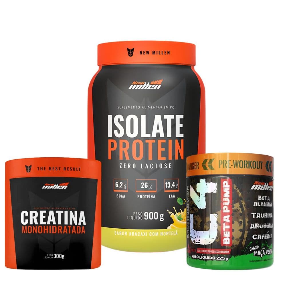 Whey Isolado + Creatina + Pré Treino C4 Beta Pump New Millen