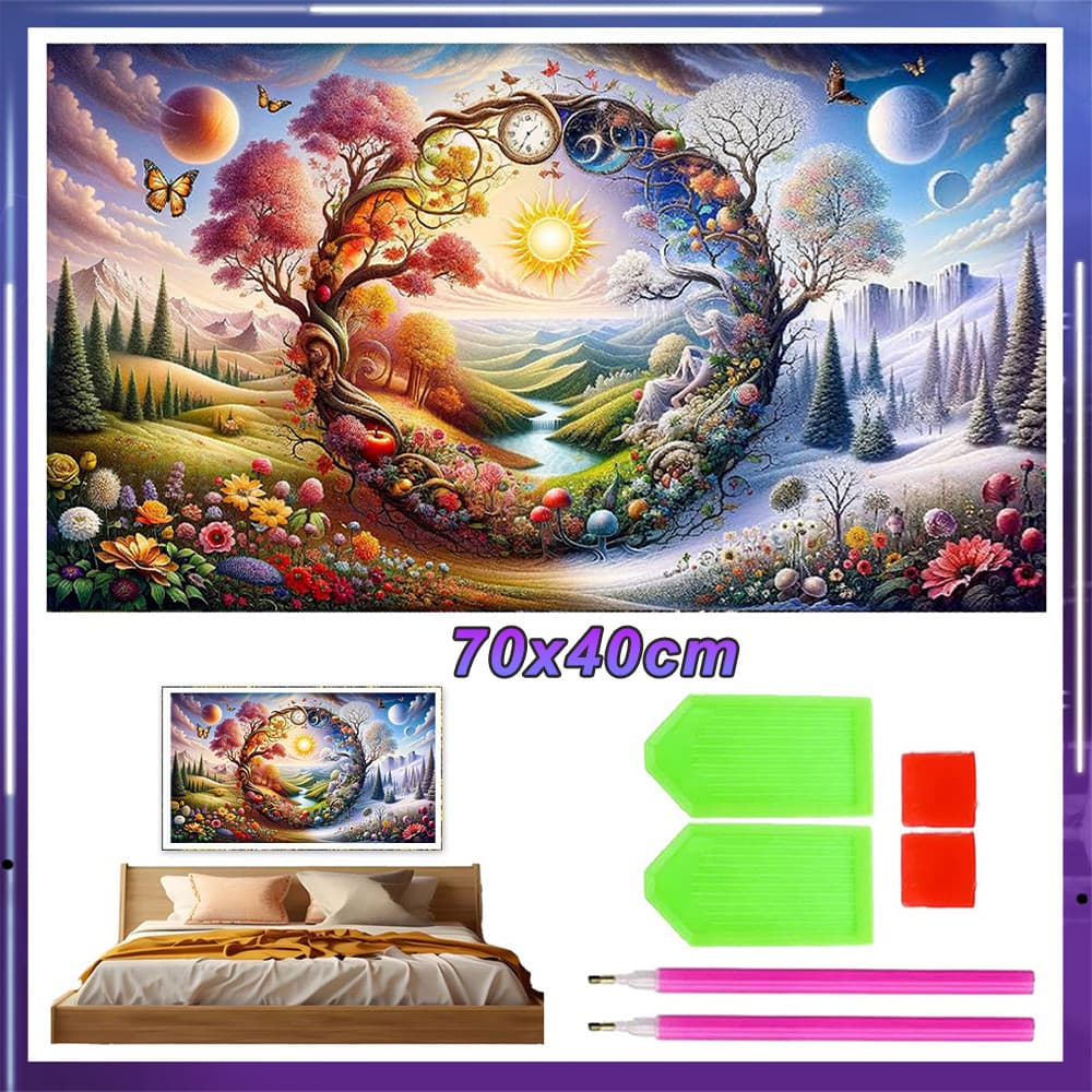 Kit de Pintura de Diamante 5D Quadrada 70x40cm para Adultos, Arte Relaxante e Decorativa,Árvore redonda