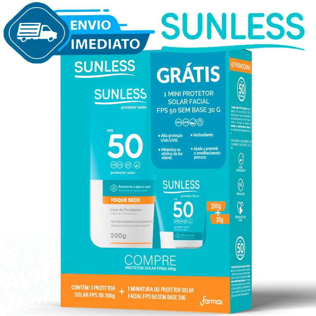 Kit Protetor Fps50 200g + Protetor Facial Sem Cor 30g Sunless Facial e Corporal Envio Imediato