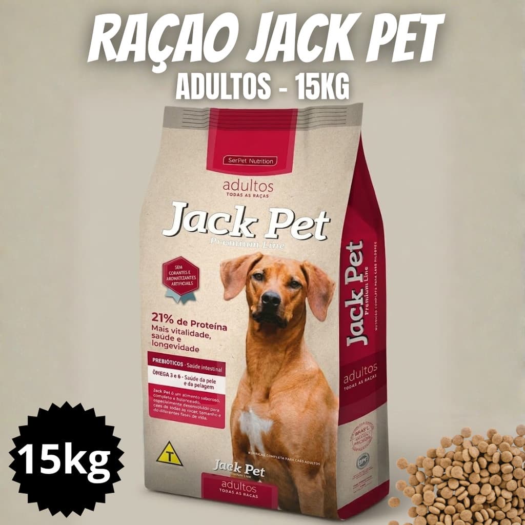 RAÇÃO CACHORRO ADULTO JACK PET 15KG PREMIUN