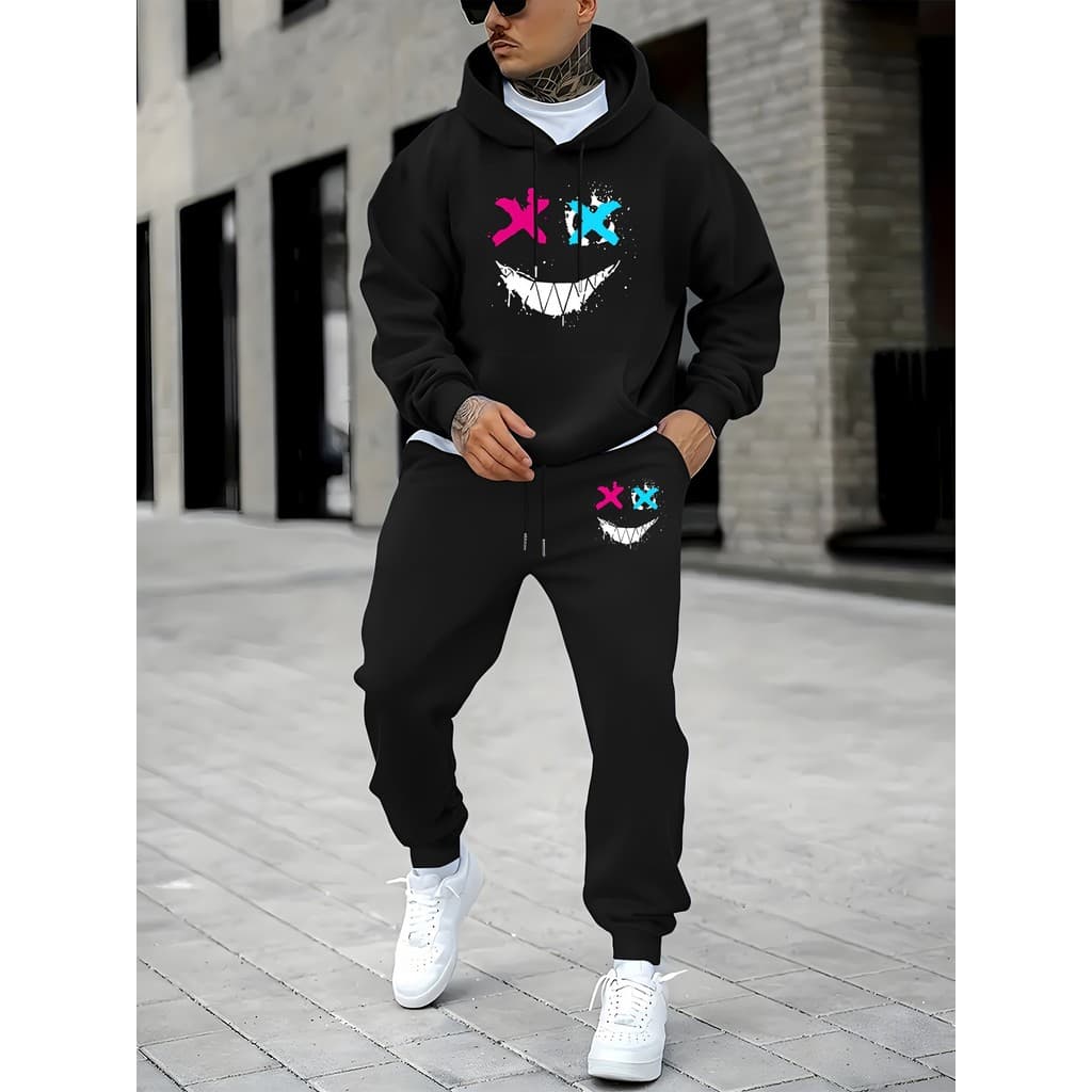 Conjunto Moletom Unissex 002 Estampa Smile, Moletom Casual de Inverno, Alta Qualidade Promoção Envio Rápido