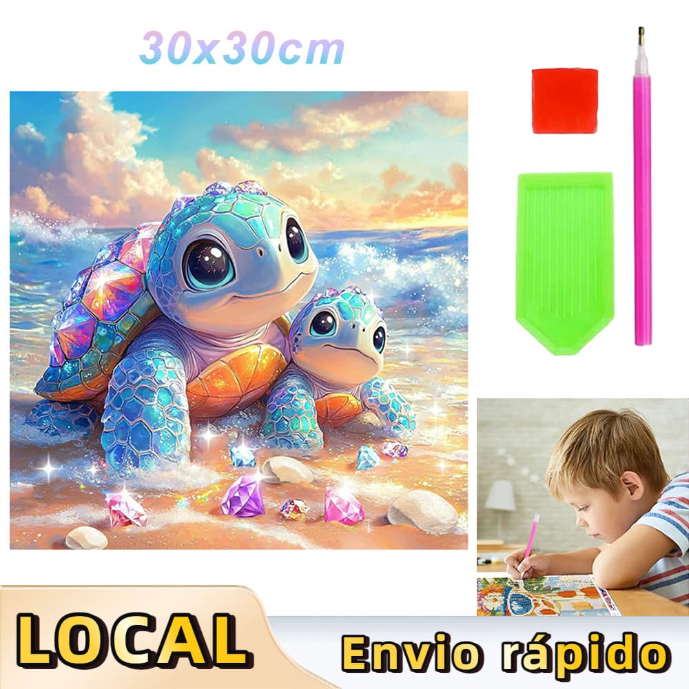 Kit Completo de Pintura de Diamante 5D Quadrada 30x30cm, Arte Terapêutica Anti-Stress,Tartarugas