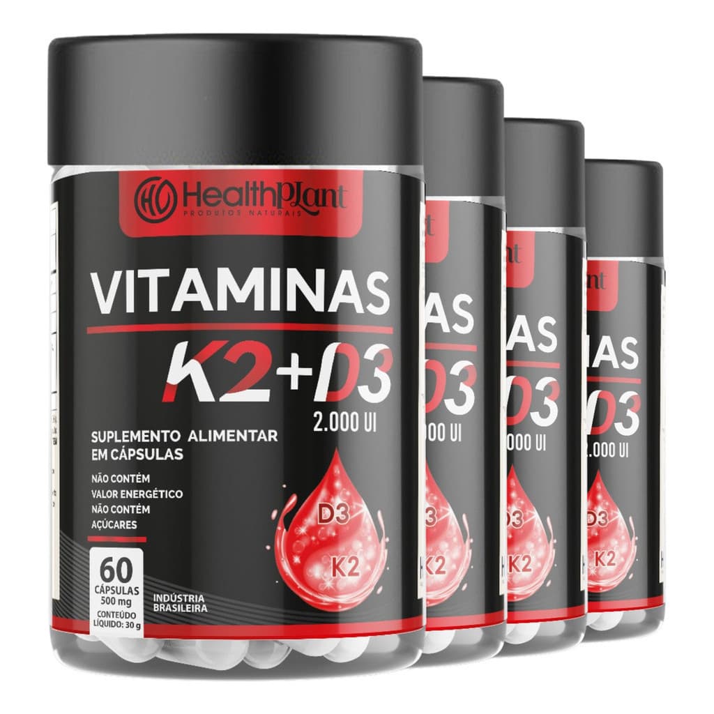 Kit 4 Potes Vitamina K2 + Vitamina D3 2000ui 500mg 240 Caps Envio Imediato. Envio Rápido