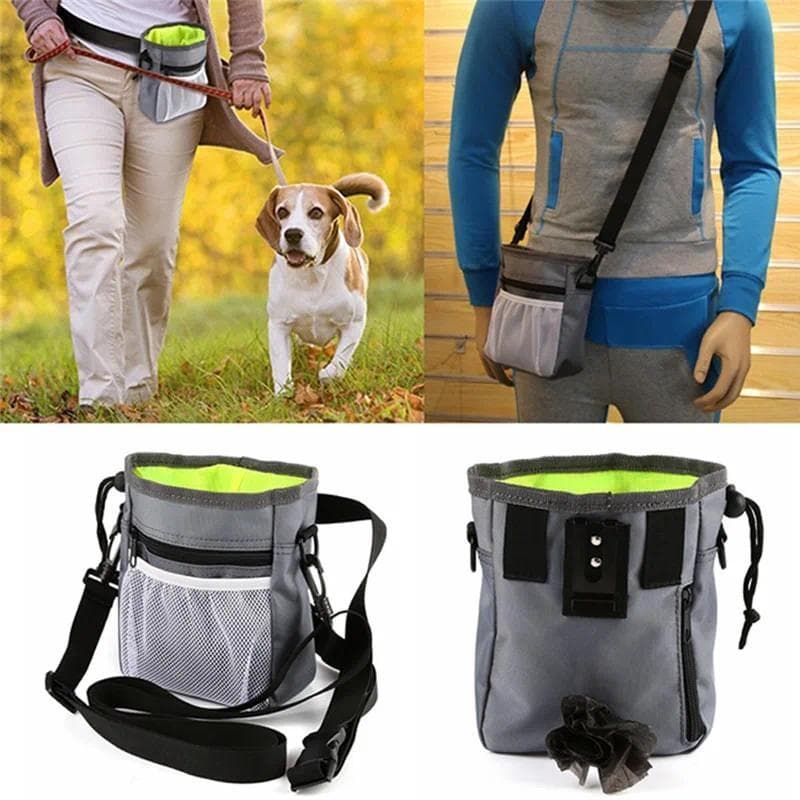Bolsa de cintura multifuncional para passeio de cães, bolsa transversal para petiscos e ração de treinamento de cachorro