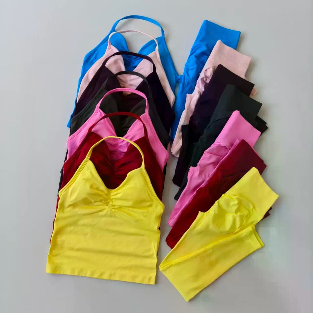 Conjunto Sem Costura Yoga Esportes Leggings Feminino Costas Regatas Sutiãs Scrunch Ginásio Roupas De Fitness Roupa Trein