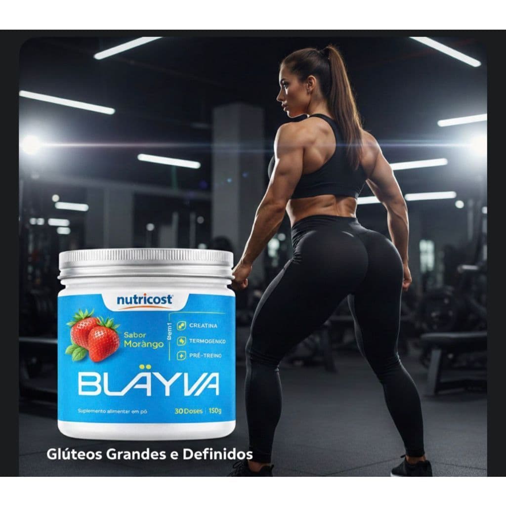 1x Blayva 3 em 1 Morango Creatina + Pré treino + Colágeno 150g  Suplemento Uso Diário