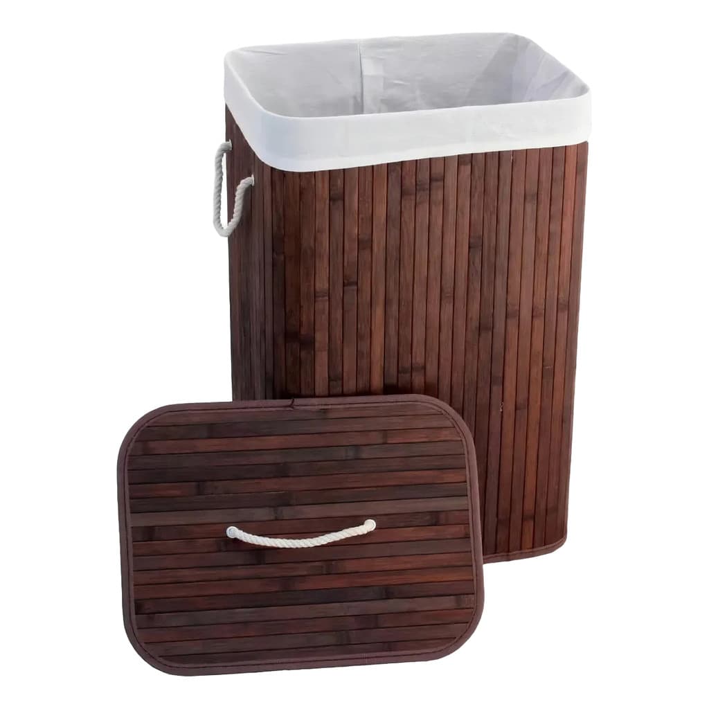 Cesto Roupa Suja Bebe Retangular Bambu Banheiro Com Forro