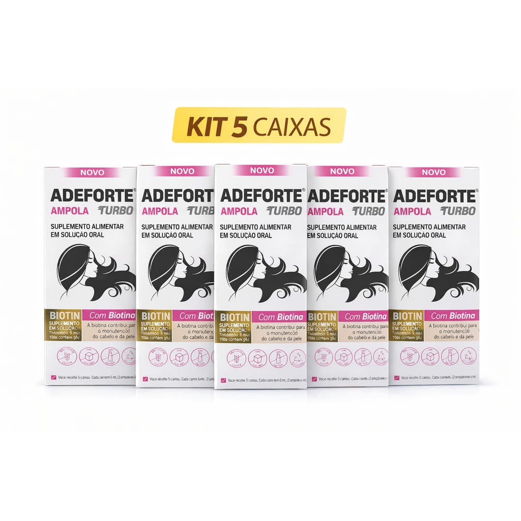 Kit 5x Adeforte Turbo 6ml com Biotina | Cabelo e Pele | Vitaminas A D E