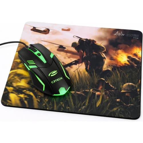 Kit Mouse Gamer LED + Mouse Pad Gamer Battlefield Antiderrapante PC Notebook Mousepad Alta Precisão