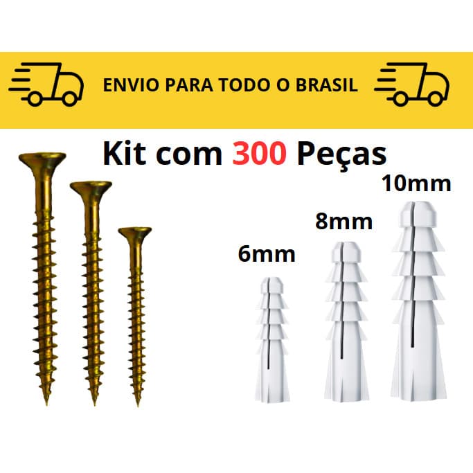 Kit Parafusos e Buchas com medidas 6mm 8mm 10mm kit completo buchas de fixação para parede