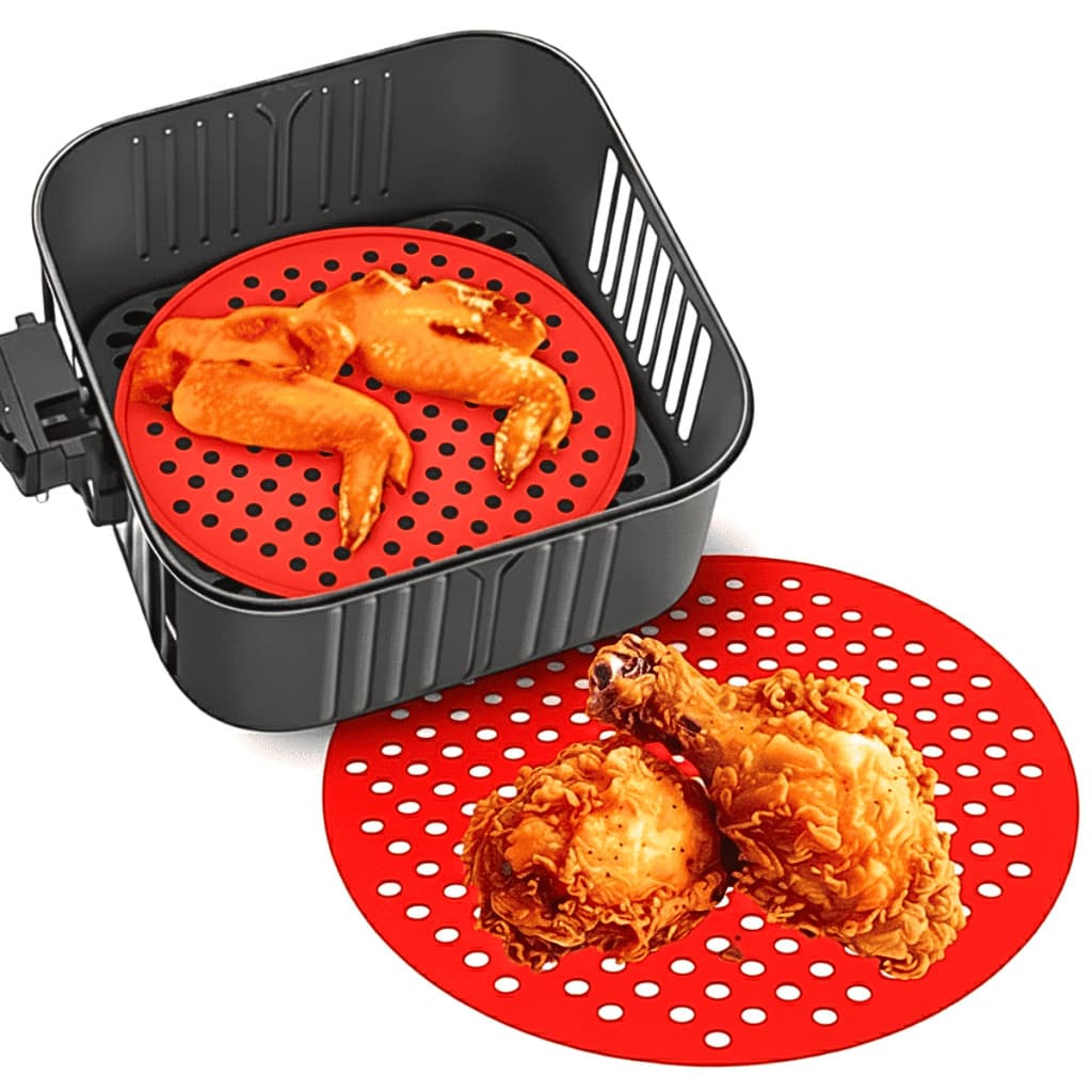 Forma Silicone Airfryer Redonda Fritadeira Sem Óleo Reutilizável Vermelho Preto