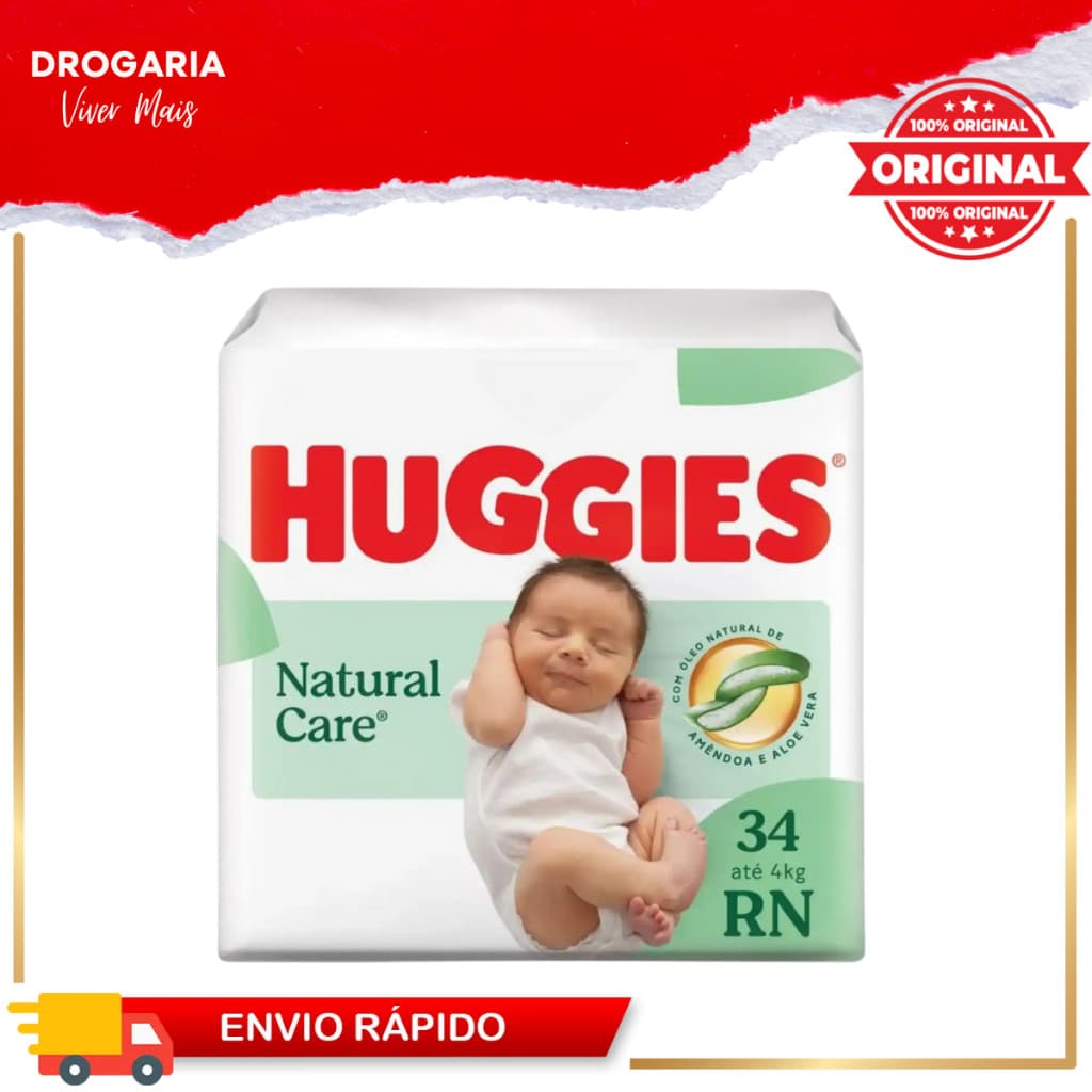 FRALDA HUGGIES NATURAL CARE MEGA RÉCEM-NASCIDO 34UN.