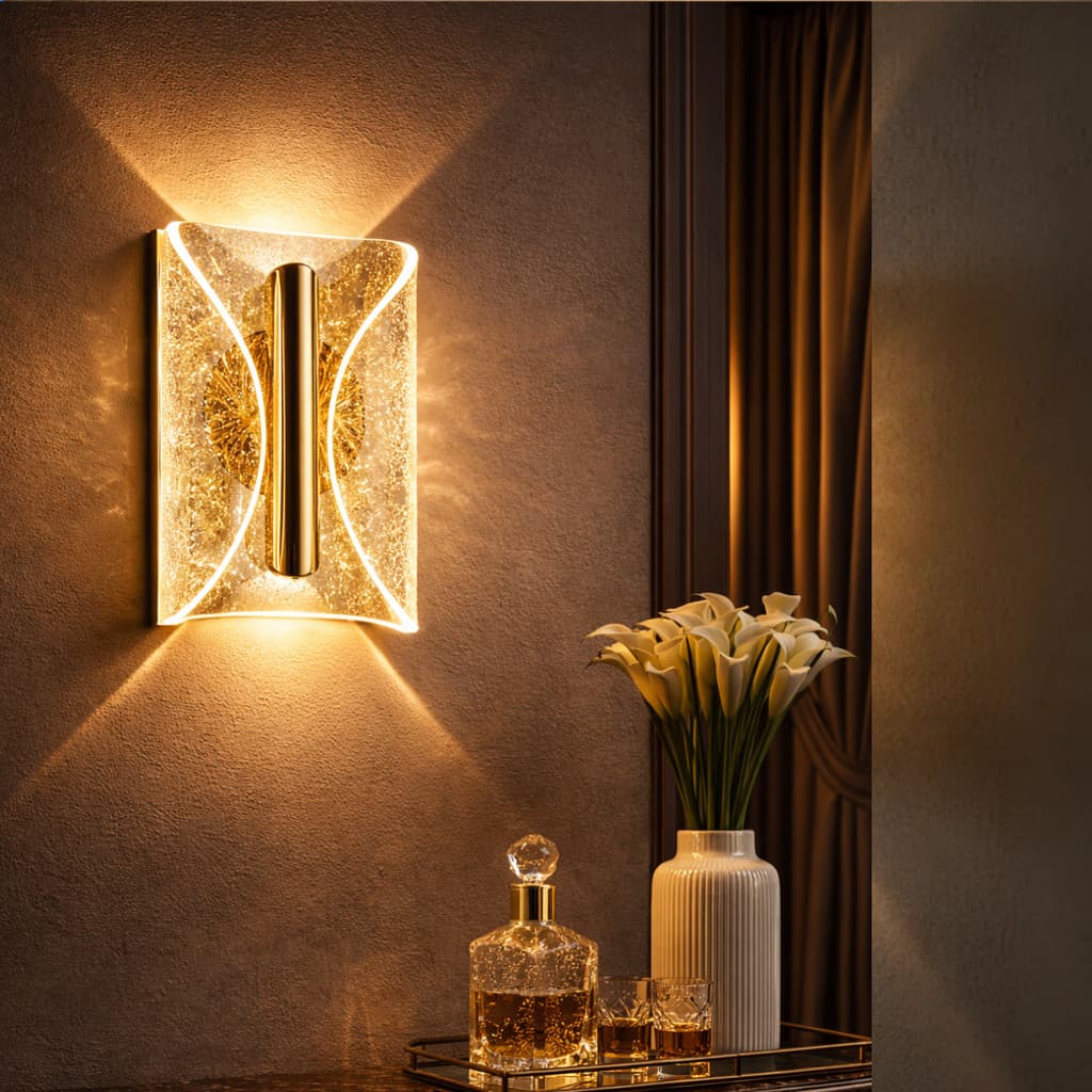 Arandela Luminária 7W de Parede Luxo Dourada 2 LED Integrado LED  Luz Dupla Quente Neutra Branca EBAR80156