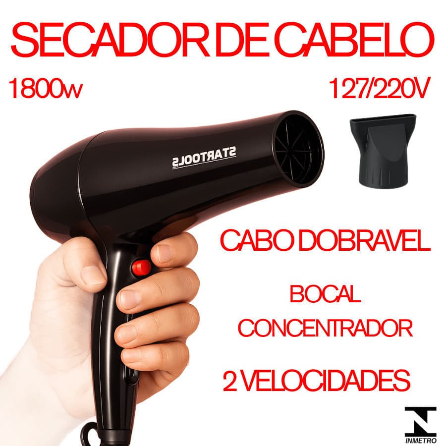 Secador De Cabelo Profissional com 1800W de Potência Startools e Cabo Articulado