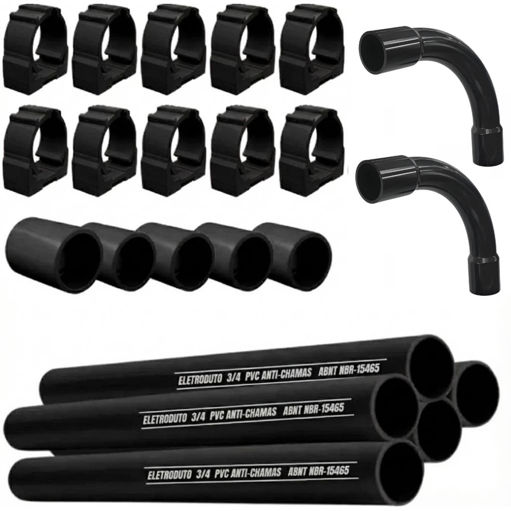 Kit Completo Instalacao Externa Eletroduto PVC 3/4 6m C/ Conexoes e Curva Sobrepor