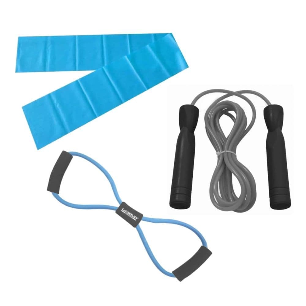 Kit Corda de Pular Treino + Elástico Tensão Forte + Faixa Elástica Forte Funcional Fitness