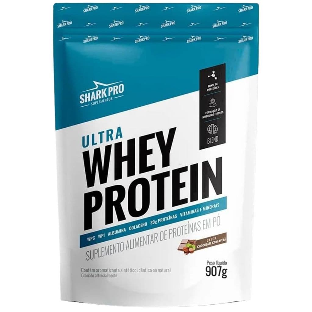 Ultra Whey Protein 907g Chocolate C Avelã 30g de Proteína 907g Shark Pro