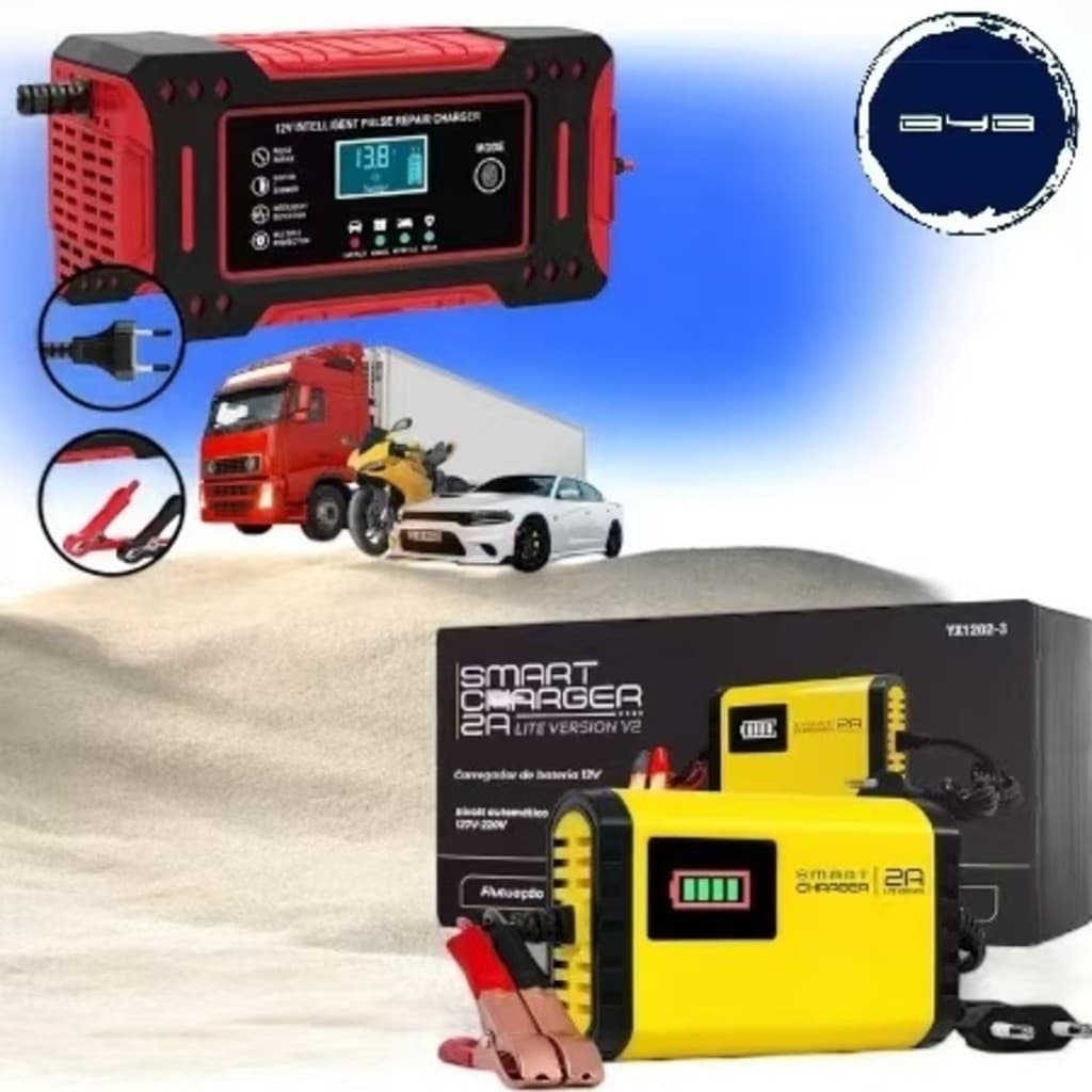 Carregador inteligente de bateria de carro de 12V com visor digital automático e indicador de carregamento-BYB