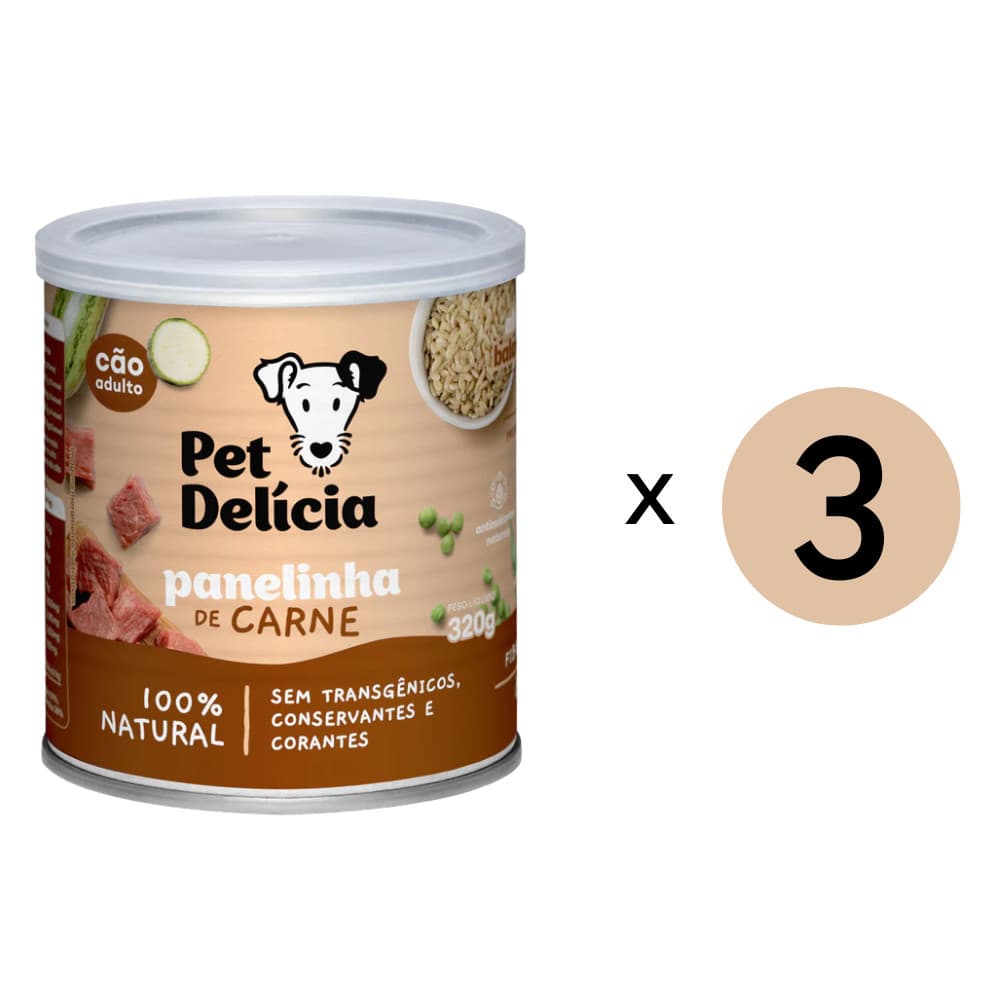 Kit 3 Ração Úmida Pet Delícia Cães Panelinha De Carne - 320G