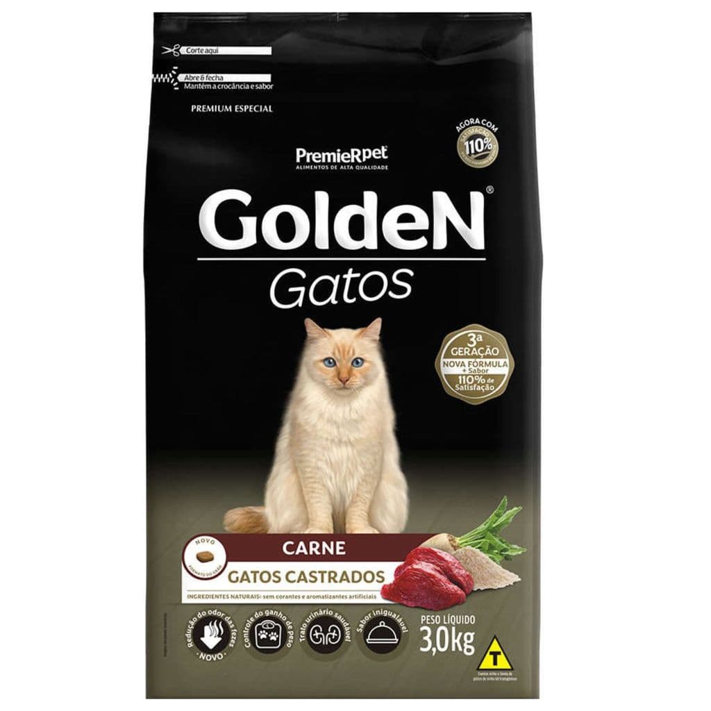 Ração Golden Gatos Castrados Sabor Carne da marca PremieR pet 3kg