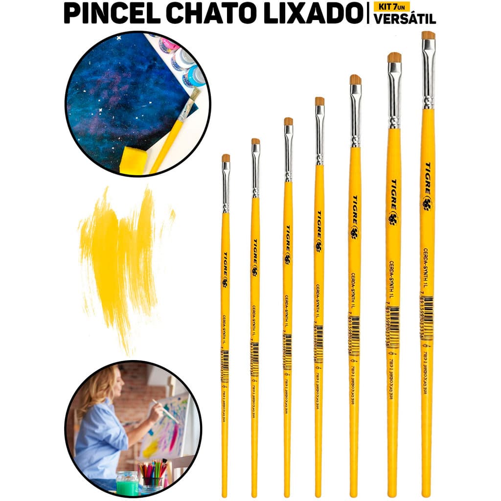 Kit Completo 7 Pincéis Filbert 151 Tigre Profissional P/ MDF E Artesanato