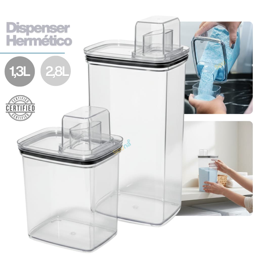 Dispenser Organizador Lavanderia 2,8 e 1,3 Litros Acrílico amaciante sabão em pó Lavanderia
