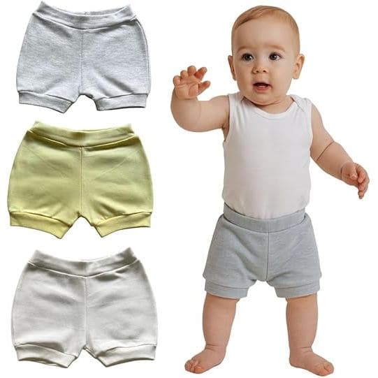 Kit com 3 Tapa Fraldas, Shorts para Bebê Canelado Liso (PP/P/M/G/GG), Top Chot Meninas, Meninos, Unissex