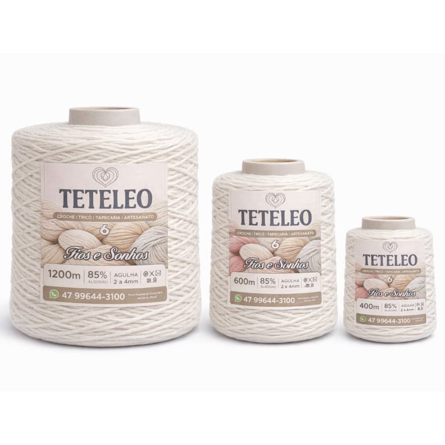 Barbante Antialérgico Sem Poeira Não Desbota TeTeLeo Fio Nº6 – Ideal para Crochê, Tricô e Artesanato Cru