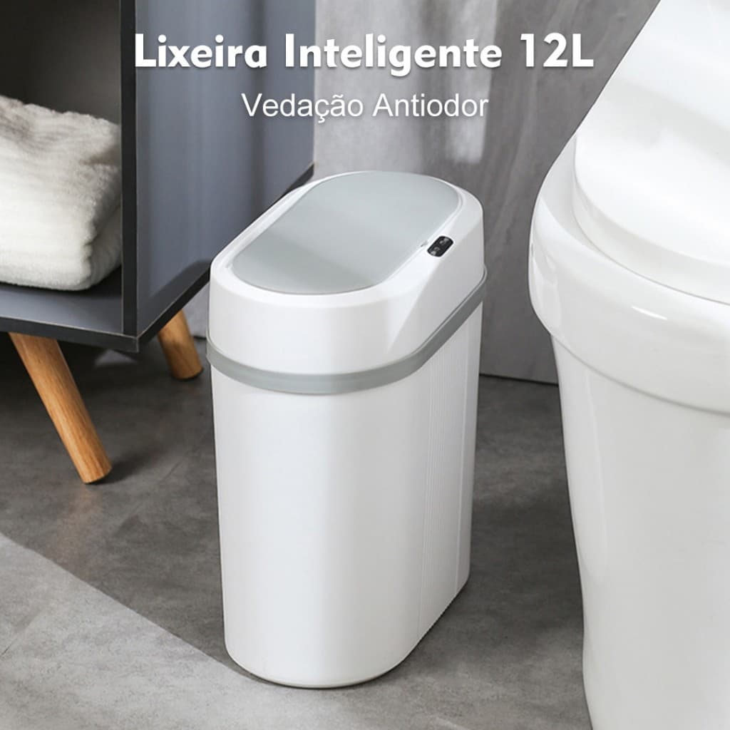 Lixeira Automática Knock 12L – Sem Toque, Sensor Infravermelho e Tampa para Cozinha, Banheiro, Escritório e Quarto