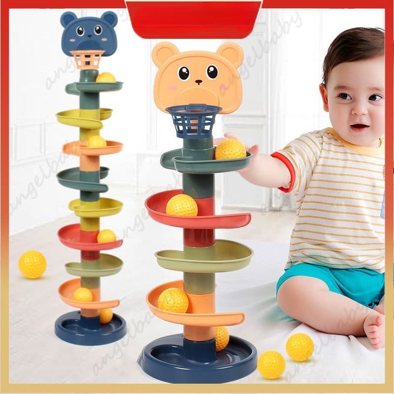 Brinquedos Educativos para Bebês Torre de Bolas Rolantes com Pista Rotativa Brinquedos Empilháveis para Crianças