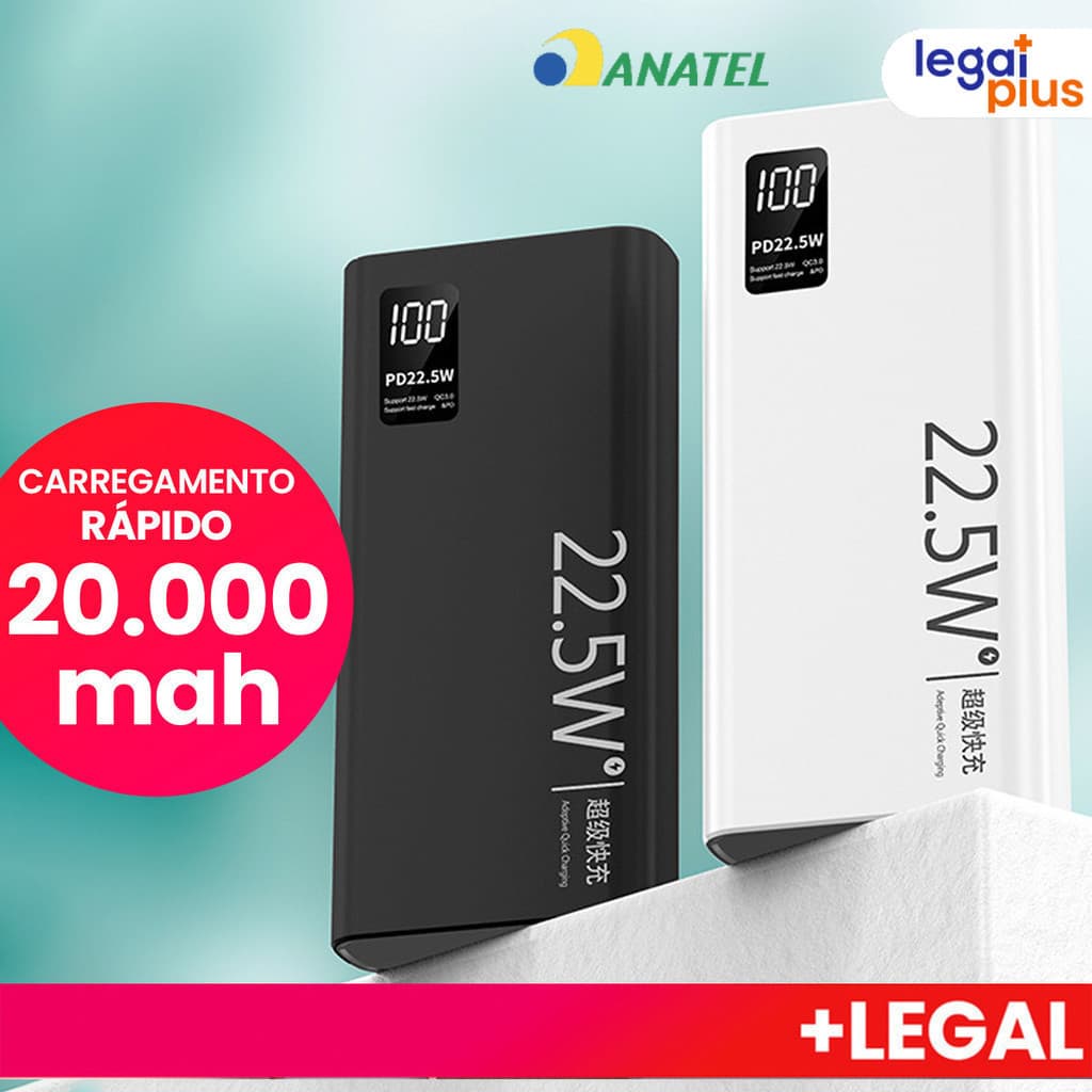 Carregador Portátil Turbo Power Bank 20000mah 22.5W Carregamento Rápido Com Tela Lcd 100% Original