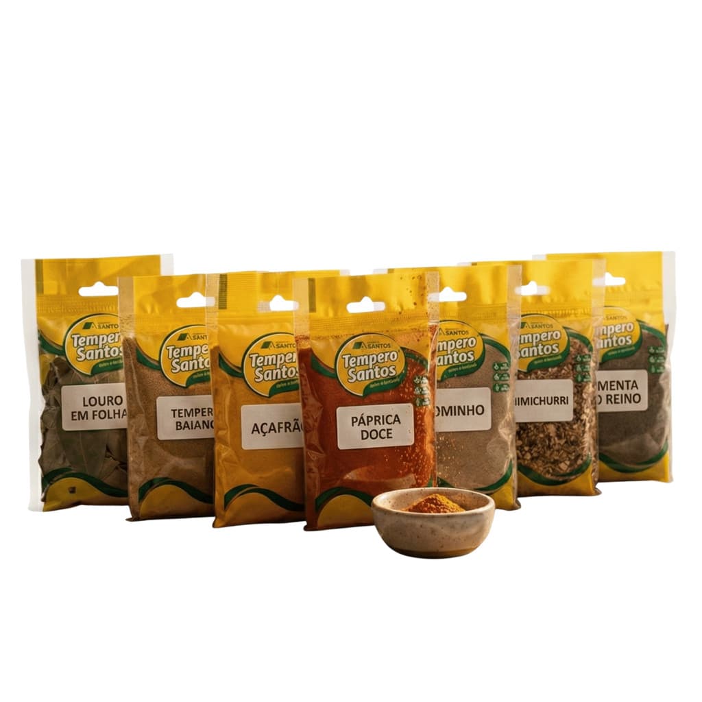 Kit 7 Temperos Mistos - Chimichurri 50g/ Tempero Baiano 50g/ Açafrão 50g/ Louro 50g/ Páprica Doce 50g  – Tempero Santos