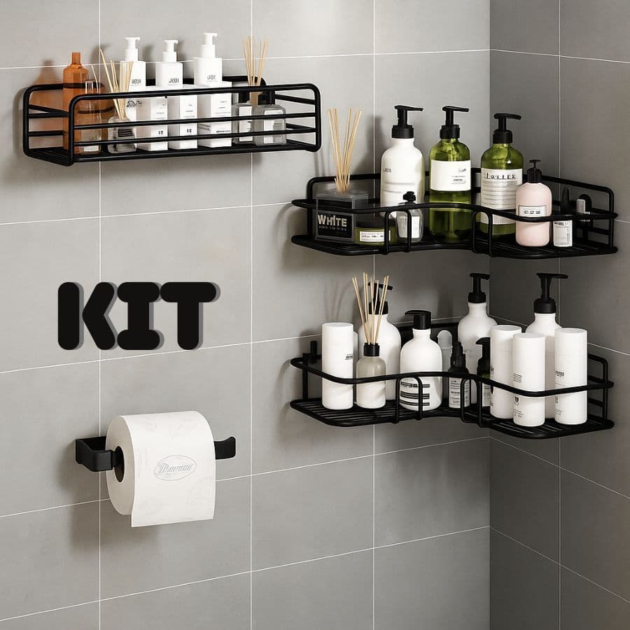 Suporte Prateleira Organizador Com Adesivos Parede Banheiro Cozinha Shampoo Sabonete Metal