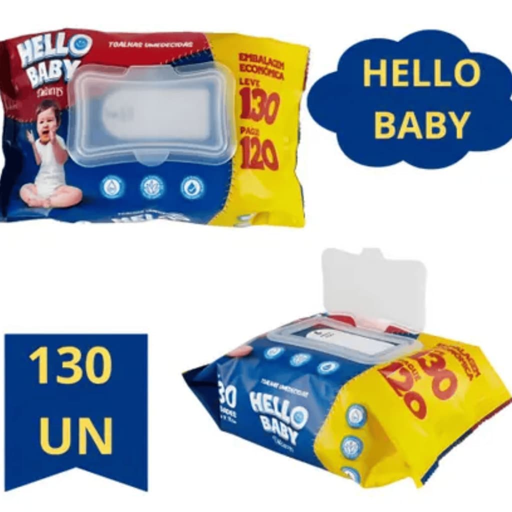Lenço Umedecido Bebê Toalha de Banho HELLO BABY Com 130 Unidades