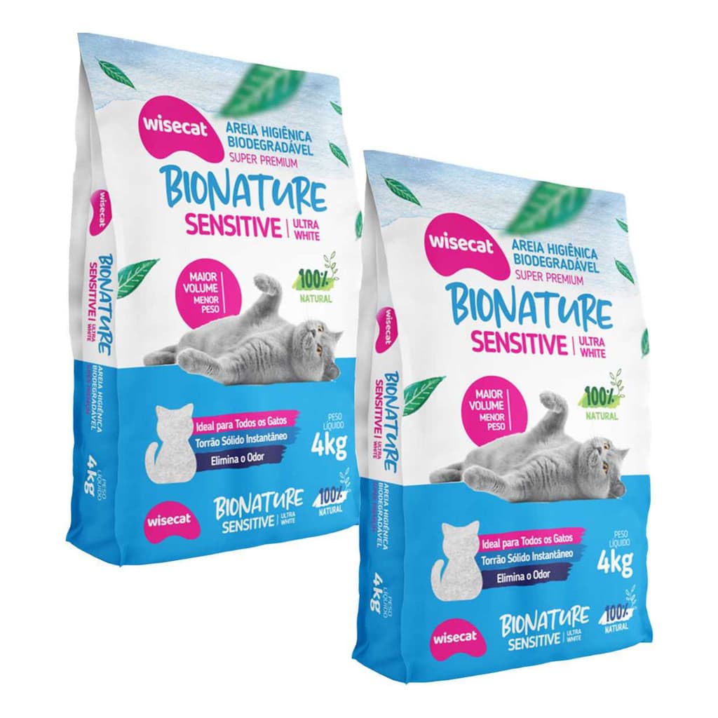 Kit 2 Areia Higiênica Sensitive 4kg Mandioca FinaBiodegradável Bionature