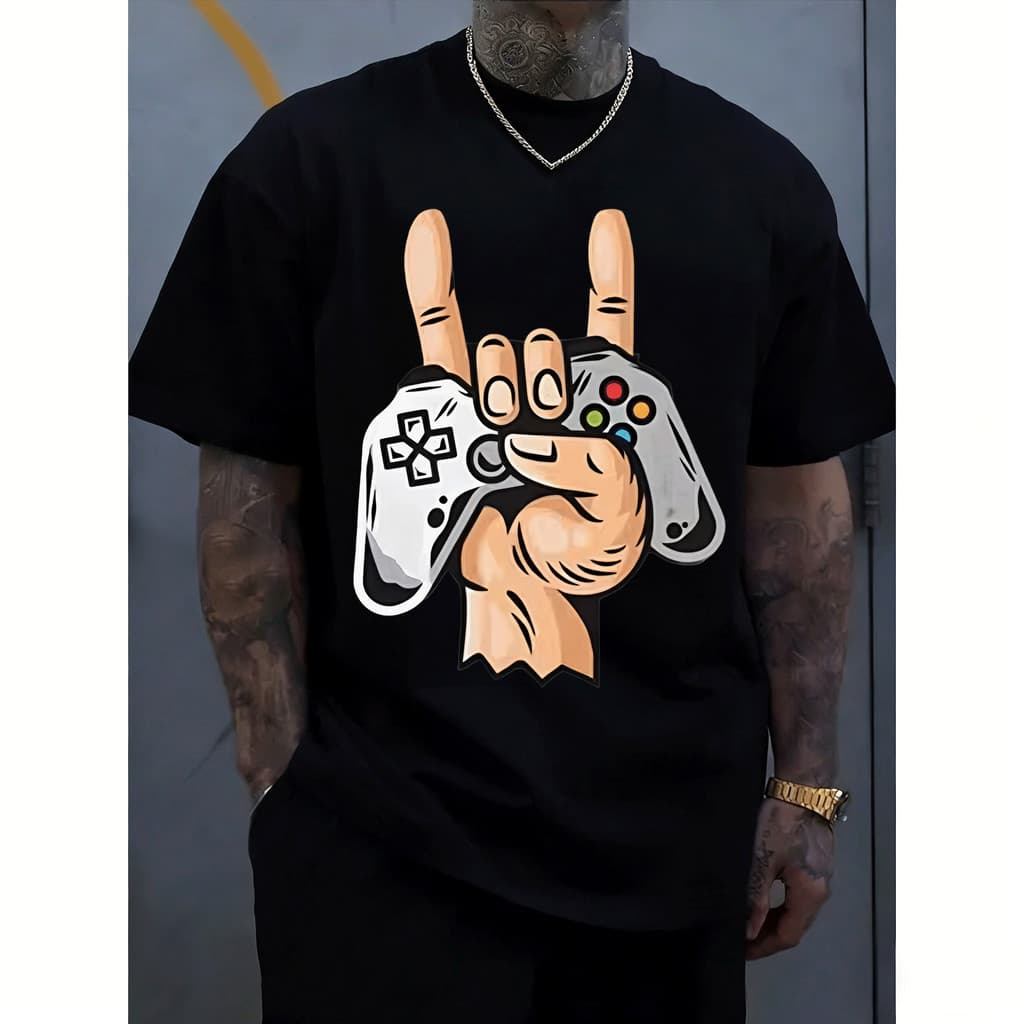 [Camiseta Premium em Algodão Puro]GXG Camiseta Masculina Adulto Curta Manga Videogame Controle Design